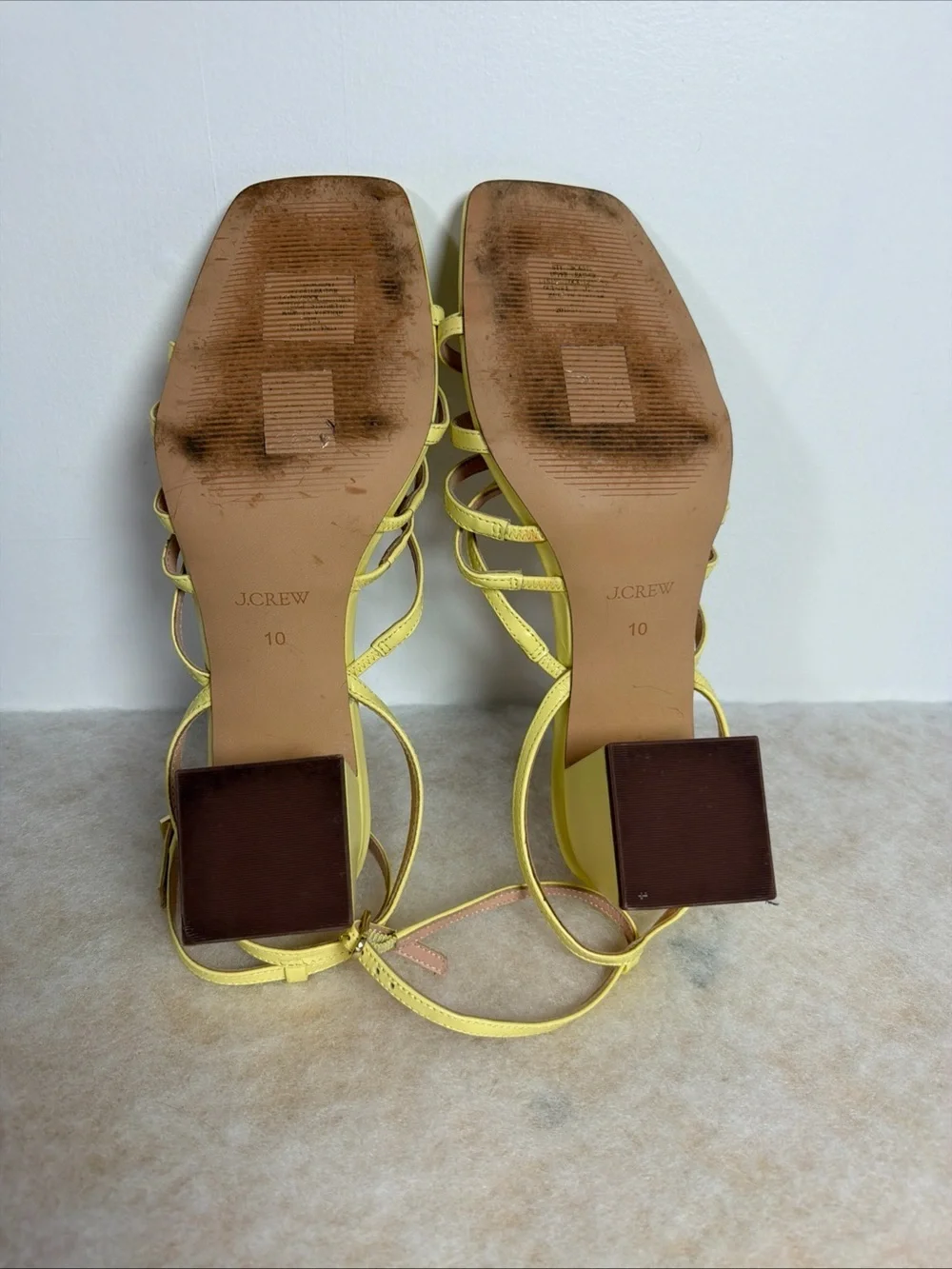 J.CREW Women's Layne Yellow Strappy-Sandal Leather Heels Size 10